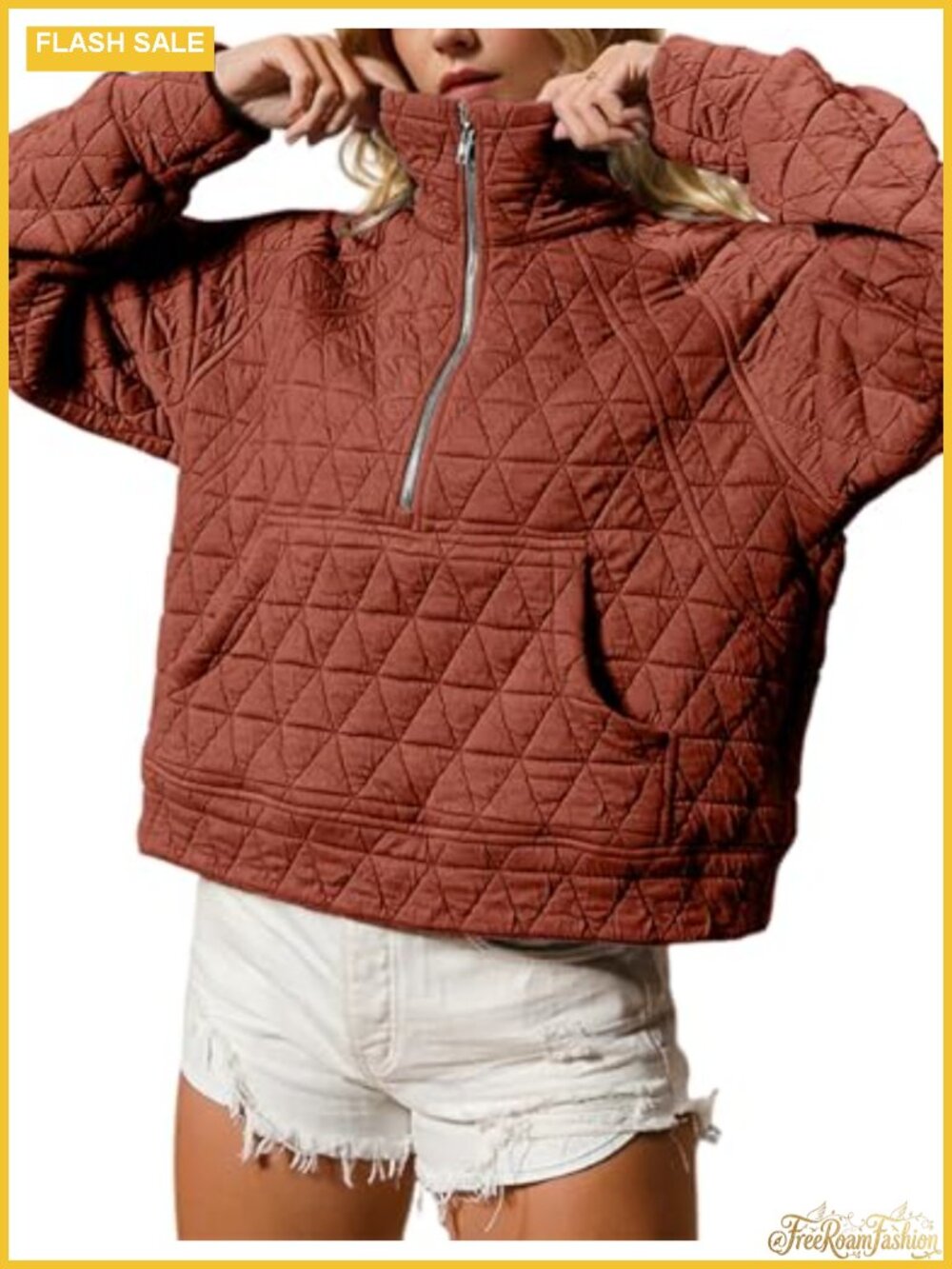 Women's Quilted Puffer Jacket Half-Zip Pullover Lightweight Oversize